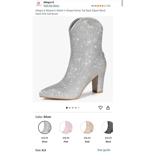 Allegra K Women's Glitter V Shape Pointy Toe Boots - Picture 1 of 2